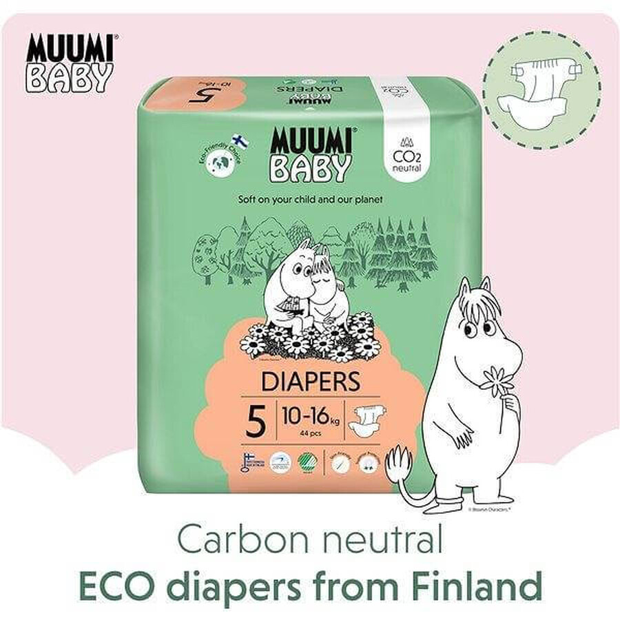 Muumi Baby 5 Maxi+ 10-16 kg, 1×132pcs monthly pack of ecological diapers, ECO Diapers