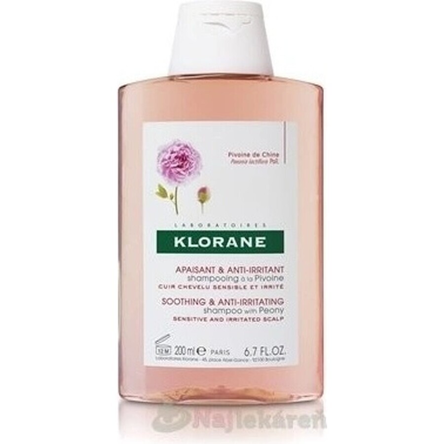 KLORANE CHAMPÚ con peonía bio 1×200ml, champú para cuero cabelludo sensible e irritado