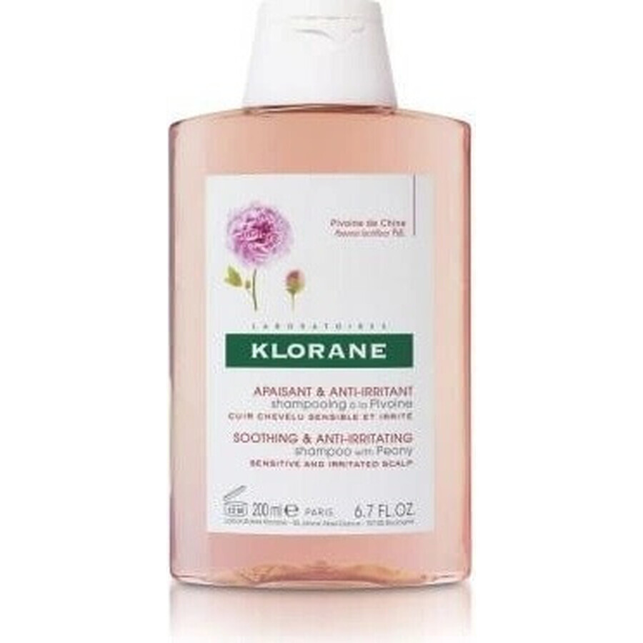 KLORANE CHAMPÚ con peonía bio 1×200ml, champú para cuero cabelludo sensible e irritado