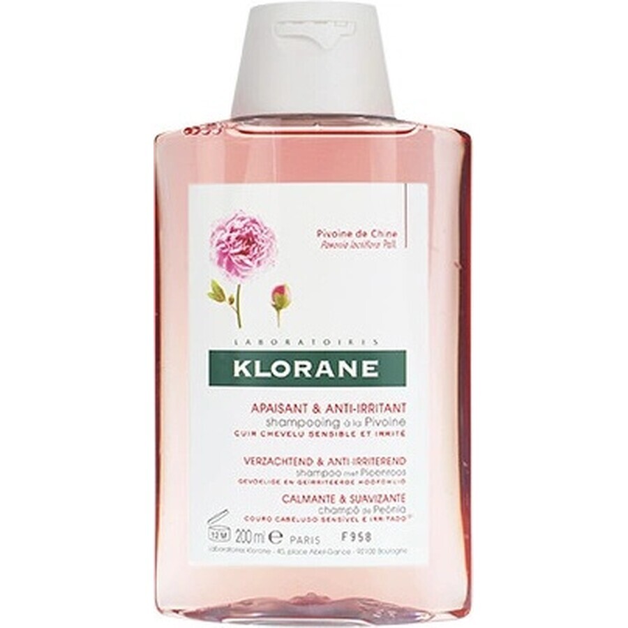 KLORANE CHAMPÚ con peonía bio 1×200ml, champú para cuero cabelludo sensible e irritado