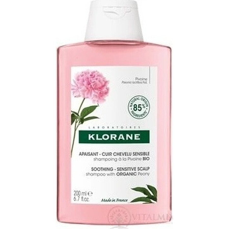 KLORANE CHAMPÚ con peonía bio 1×200ml, champú para cuero cabelludo sensible e irritado