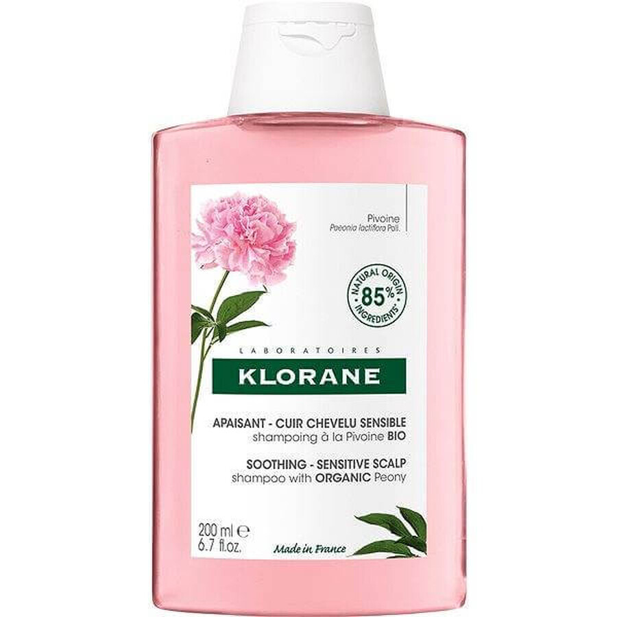 KLORANE CHAMPÚ con peonía bio 1×200ml, champú para cuero cabelludo sensible e irritado