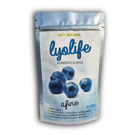 Freeze-dried sugar-free blueberries, 30 gr, Lyolife