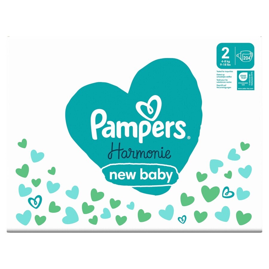 PAMPERS HARMONIE BABY DIAPERS V.2 4-8KG 204KS 1×204 pcs, diapers in size 2