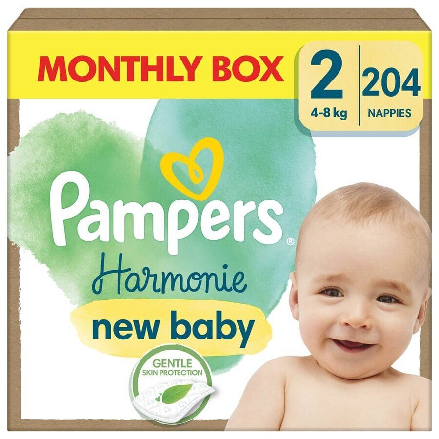 PAMPERS HARMONIE BABY DIAPERS V.2 4-8KG 204KS 1×204 pcs, diapers in size 2