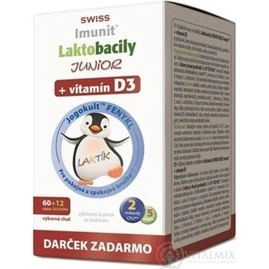 SWISS Lactobacilli JUNIOR Immunit + vitamina D3 60+12 tbl.+ regalo 1×72 tbl, vitamine