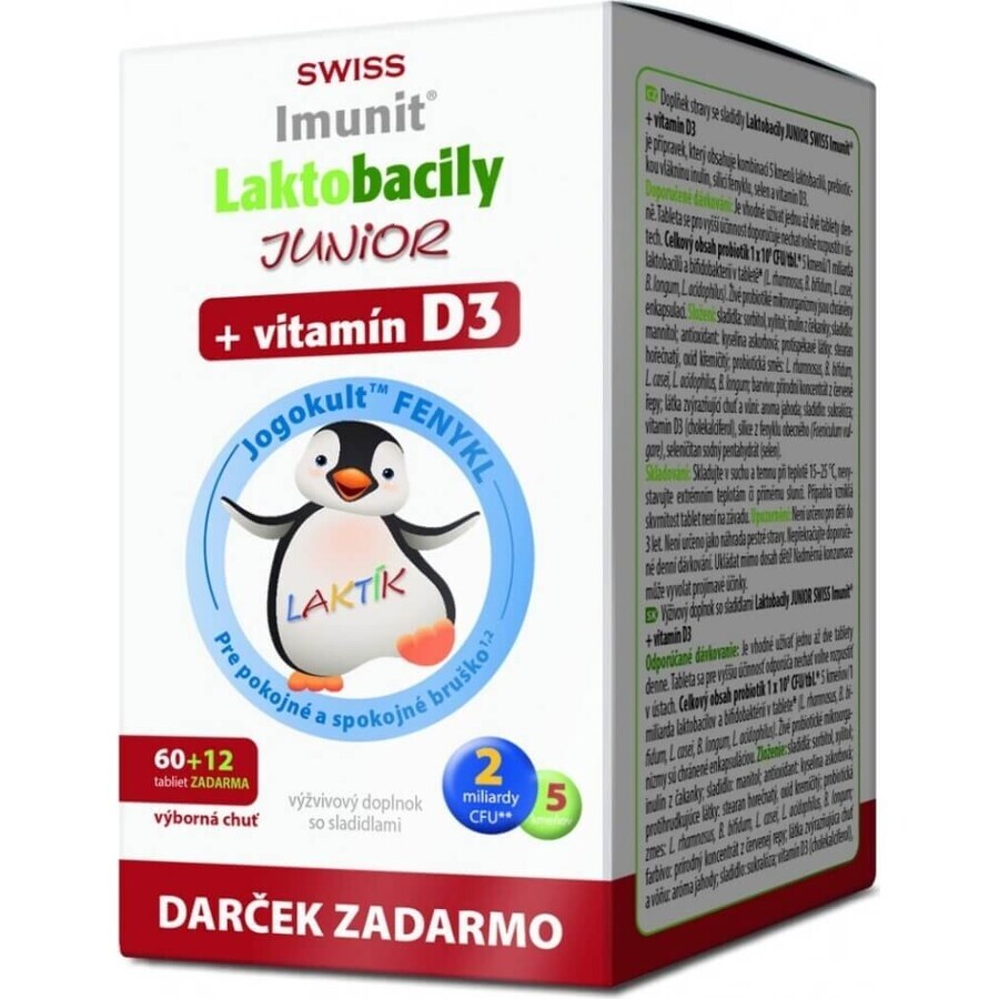 SWISS Lactobacilli JUNIOR Immunit + vitamina D3 60+12 tbl.+ regalo 1×72 tbl, vitamine