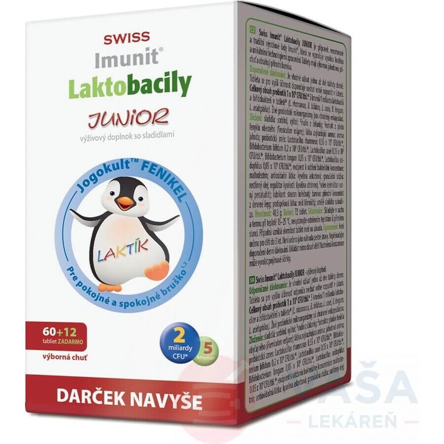 SWISS Lactobacilli JUNIOR Immunit + vitamina D3 60+12 tbl.+ regalo 1×72 tbl, vitamine