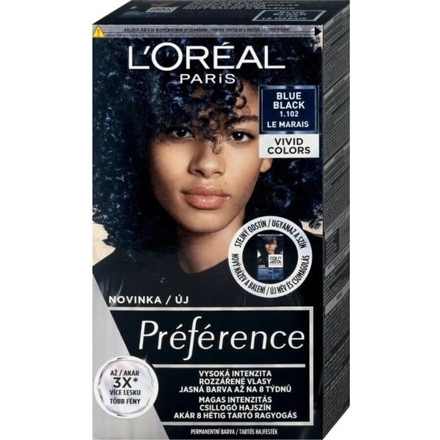 L'Oréal Paris Préférence Vivid Colors coloración permanente 1×1, Le Marais - Azul Negro, 60+90+54 ml