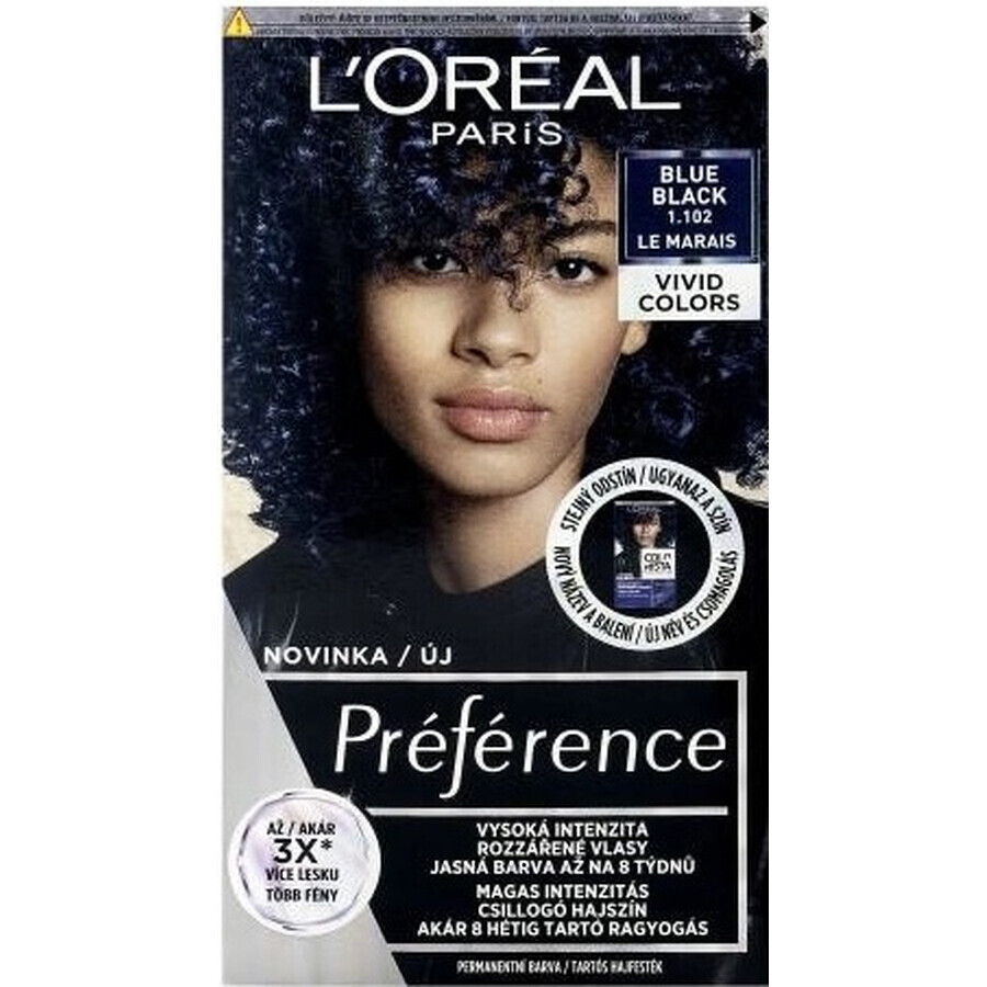 L'Oréal Paris Préférence Vivid Colors coloración permanente 1×1, Le Marais - Azul Negro, 60+90+54 ml