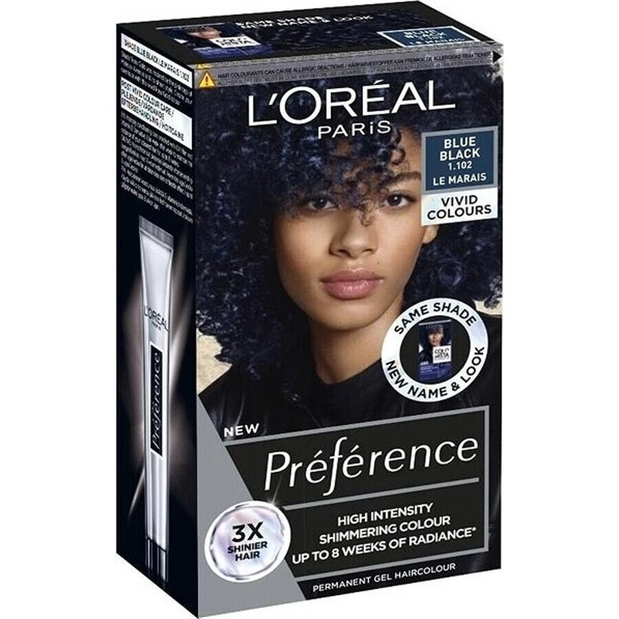 L'Oréal Paris Préférence Vivid Colors coloración permanente 1×1, Le Marais - Azul Negro, 60+90+54 ml