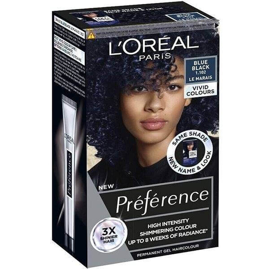 L'Oréal Paris Préférence Vivid Colors coloración permanente 1×1, Le Marais - Azul Negro, 60+90+54 ml