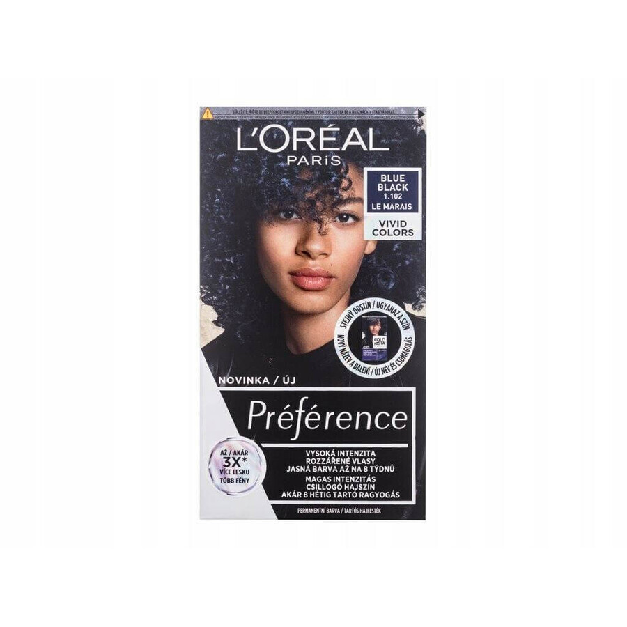 L'Oréal Paris Préférence Vivid Colors coloración permanente 1×1, Le Marais - Azul Negro, 60+90+54 ml