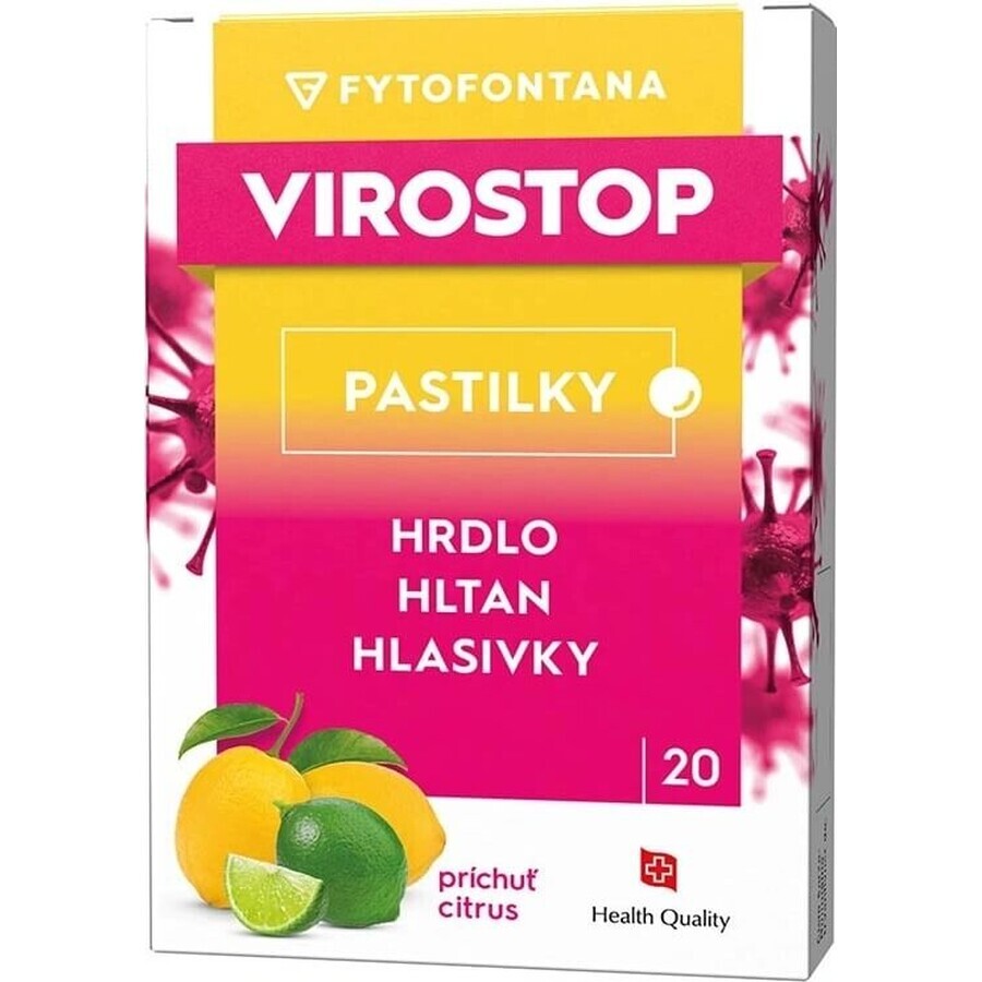 VIROSTOP bustine - agrumi 1×20 pezzi, integratore alimentare per gola, faringe e corde vocali