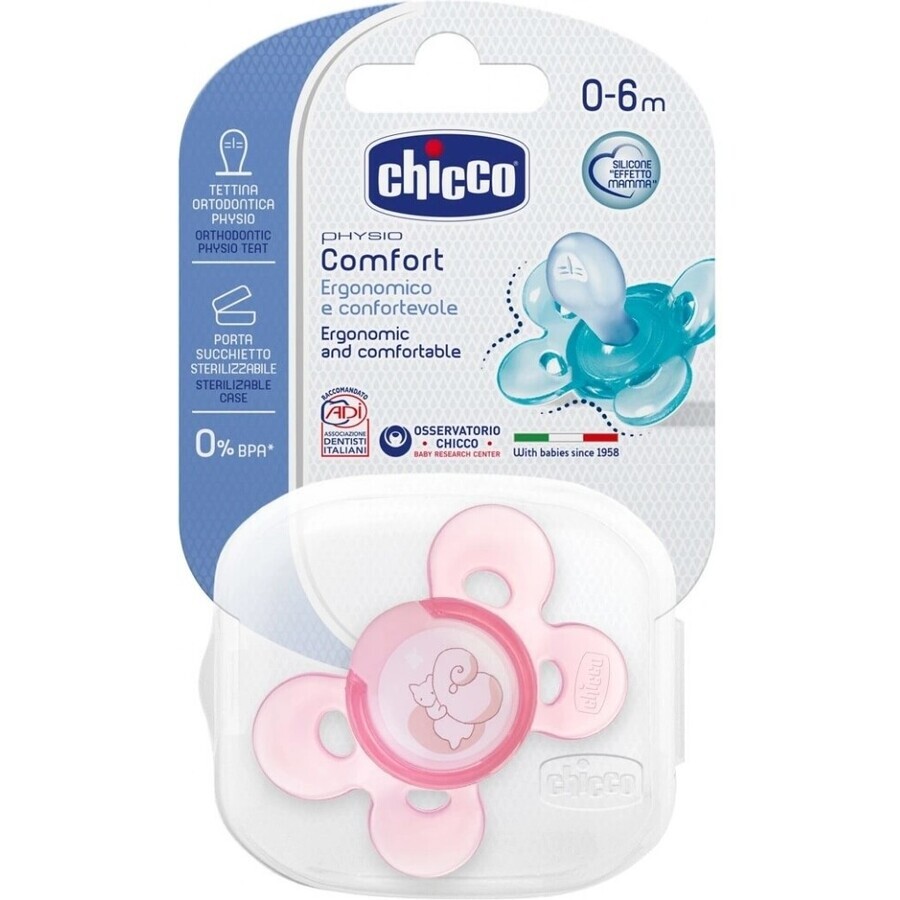 CHICCO Physio Comfort silicon fată suzetă 1×1 buc, puncte, 6-16 m