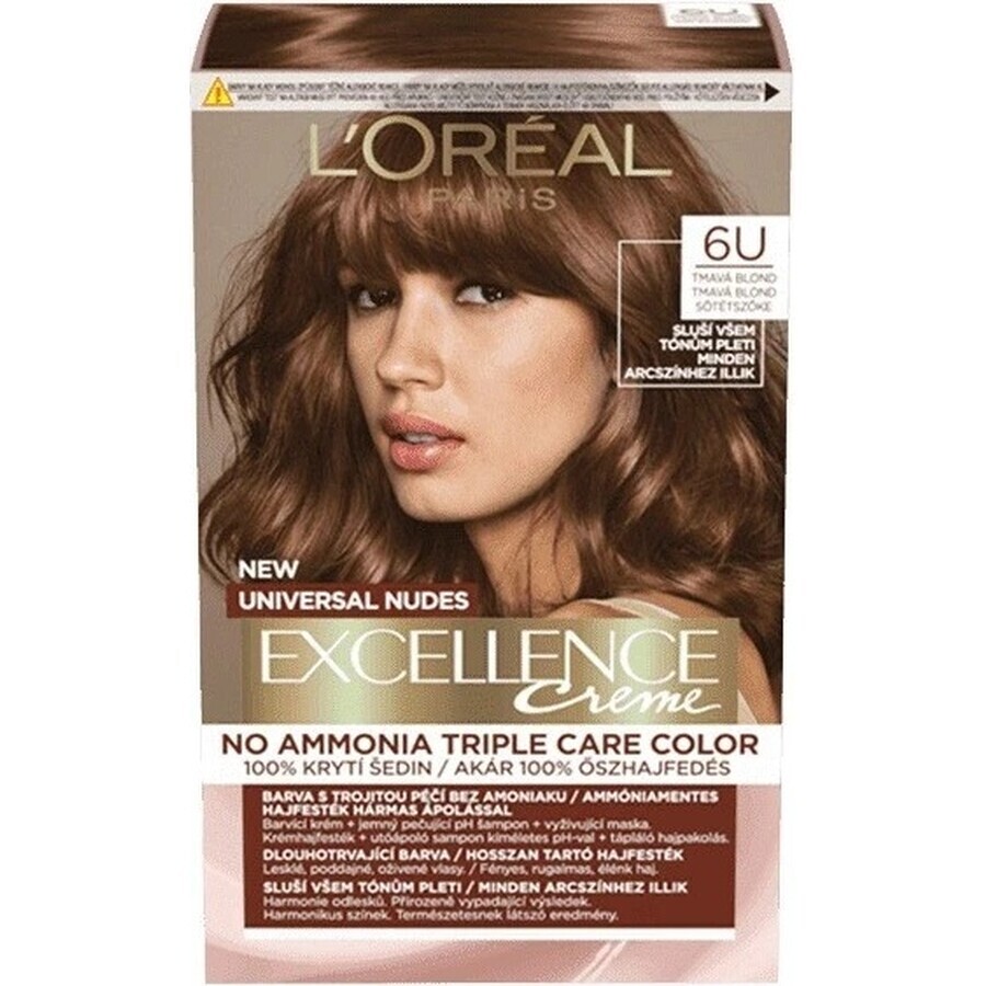 L'Oréal Paris Excellence Creme Universal Creme Universal Nudes colore permanente per capelli 6U Biondo Scuro 1×1 pz, colore per capelli