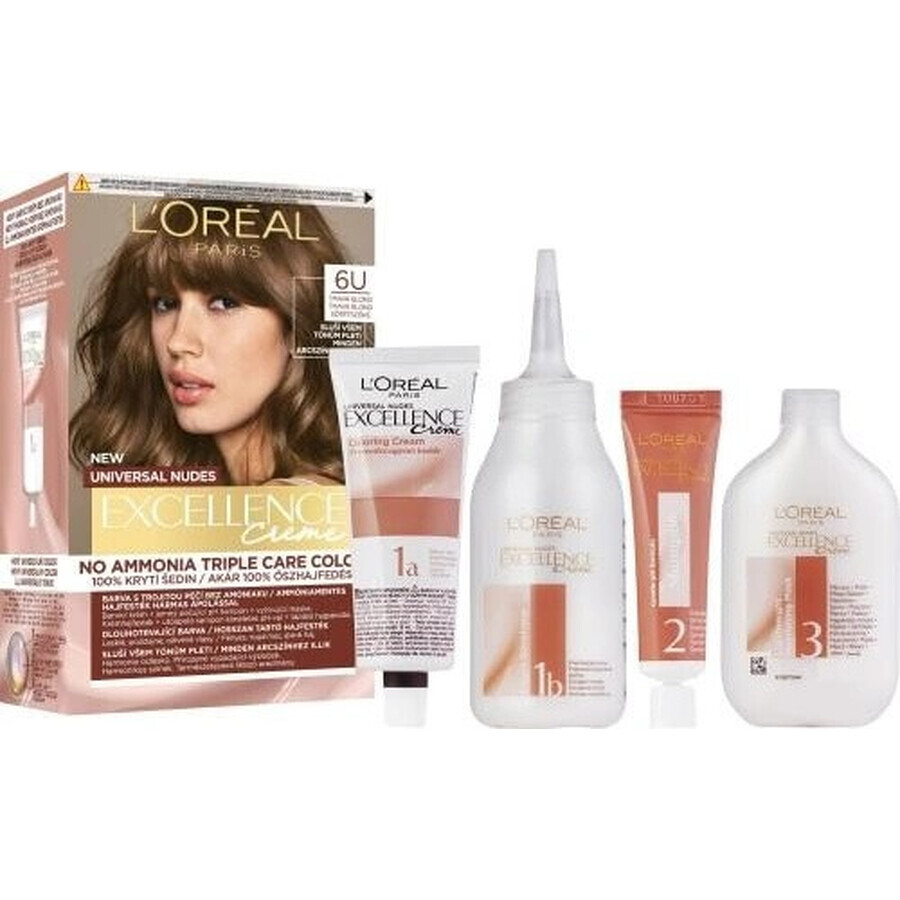 L'Oréal Paris Excellence Creme Universal Creme Universal Nudes colore permanente per capelli 6U Biondo Scuro 1×1 pz, colore per capelli