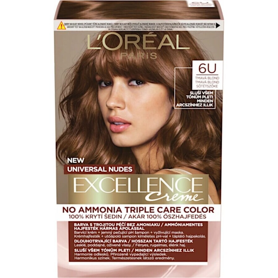 L'Oréal Paris Excellence Creme Universal Creme Universal Nudes colore permanente per capelli 6U Biondo Scuro 1×1 pz, colore per capelli