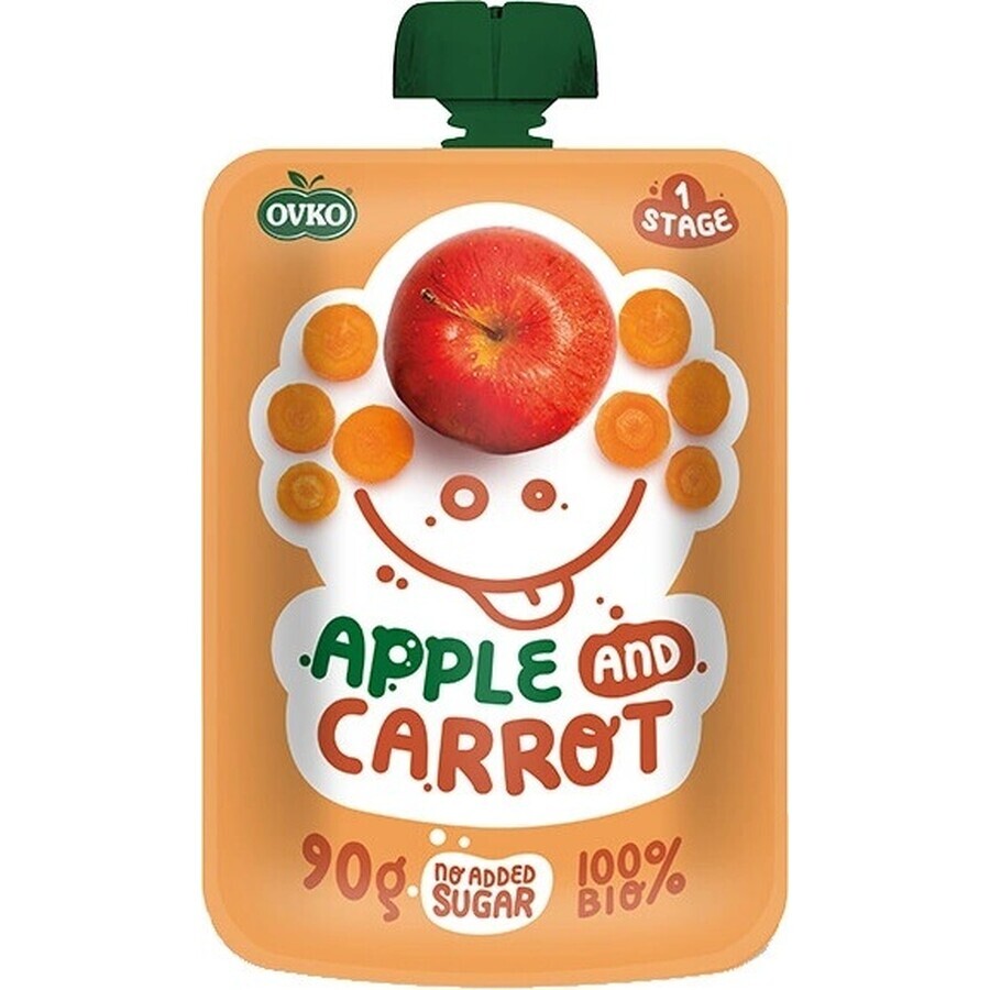 OVKO Alimento biologico per bambini Mela Carota 1×90 g, capsula di frutta