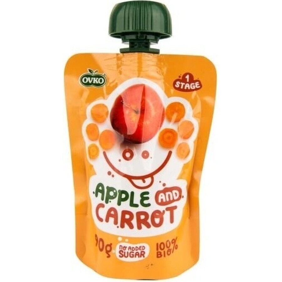 OVKO Alimento biologico per bambini Mela Carota 1×90 g, capsula di frutta