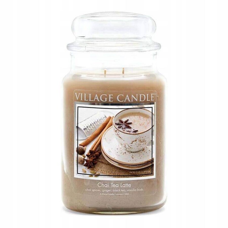 Village Candle Candela profumata in bottiglia - Chai Tea Latte - Tè alla cannella, grande 1×1 pz.