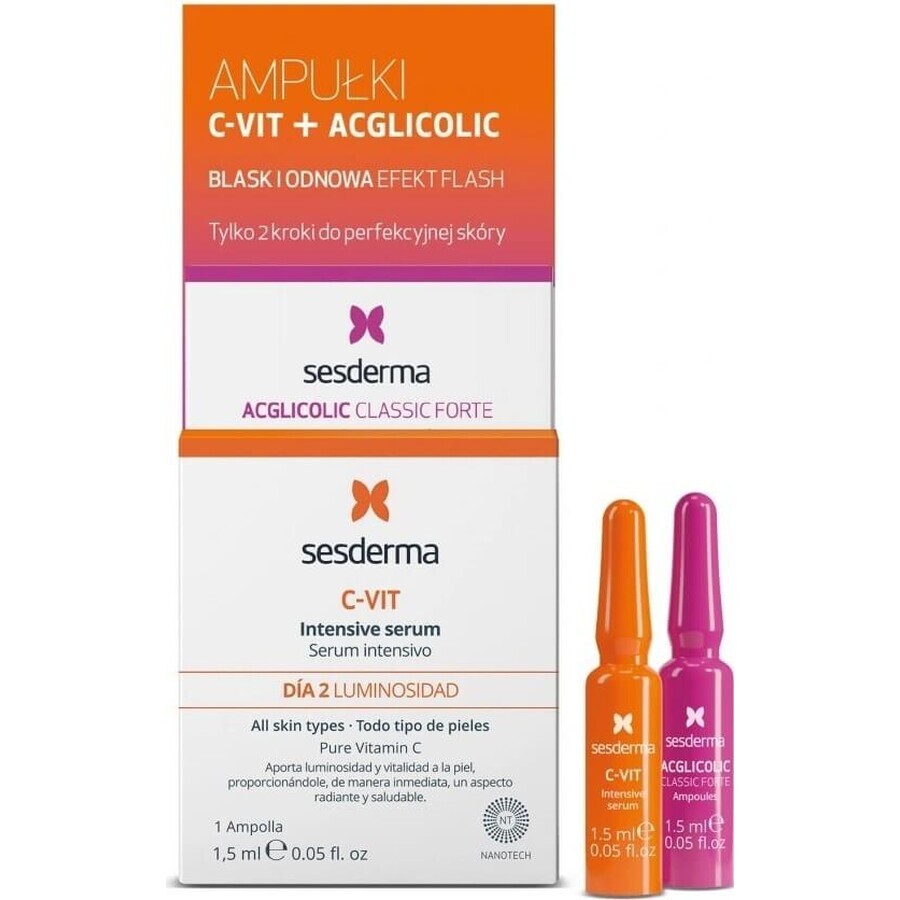 sesderma FLASH FLASH EFEKT ACGLICOLIC + C-VIT serum 1×2x1.5 ml, sérum à haute teneur en acide glycolique