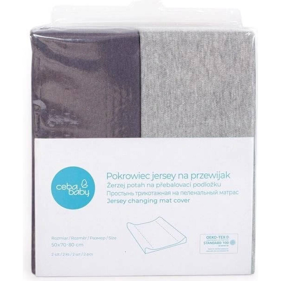 CEBA Funda para colchón cambiador Gris claro Melange + Gris oscuro 1×2 piezas, tamaño 50x70-80 cm