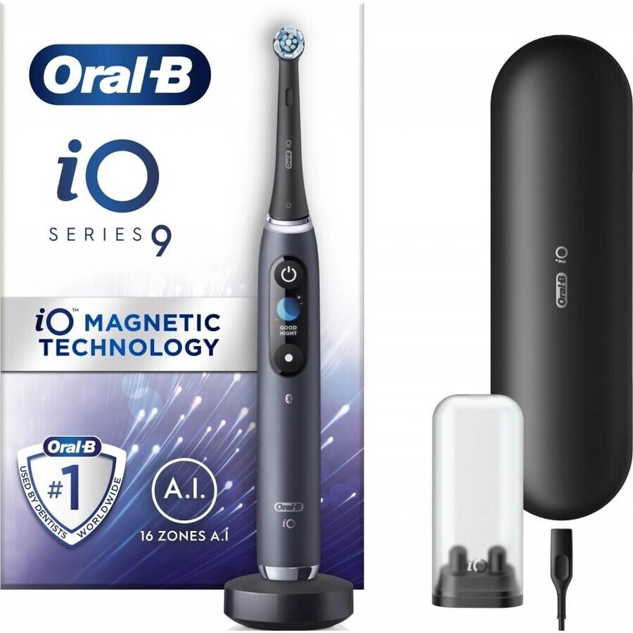 Oral B EK iO Series 9 Nero onice + portaspazzolino + custodia da viaggio 1×1 set, spazzolino elettronico