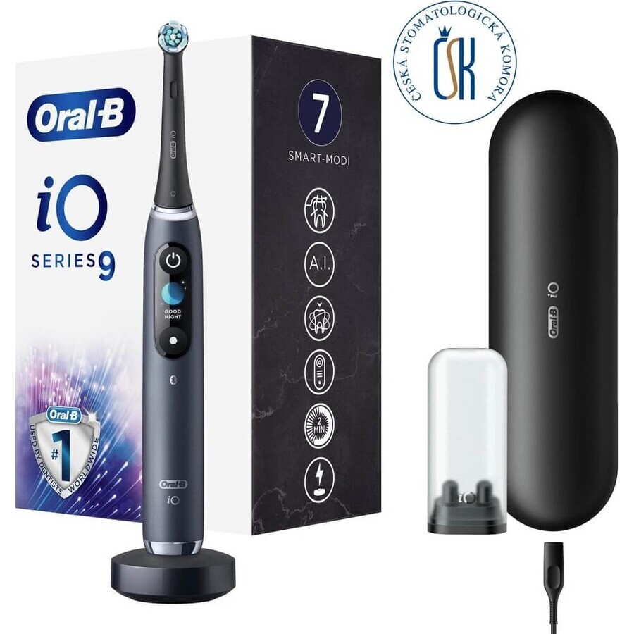 Oral B EK iO Series 9 Nero onice + portaspazzolino + custodia da viaggio 1×1 set, spazzolino elettronico