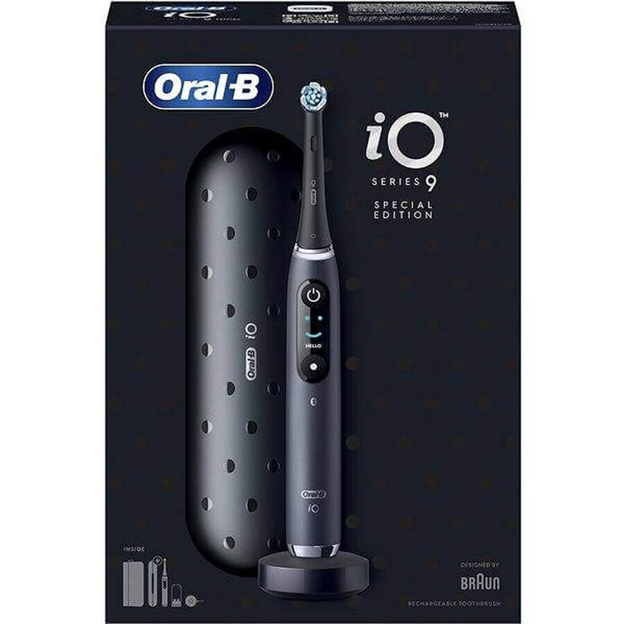 Oral B EK iO Series 9 Nero onice + portaspazzolino + custodia da viaggio 1×1 set, spazzolino elettronico