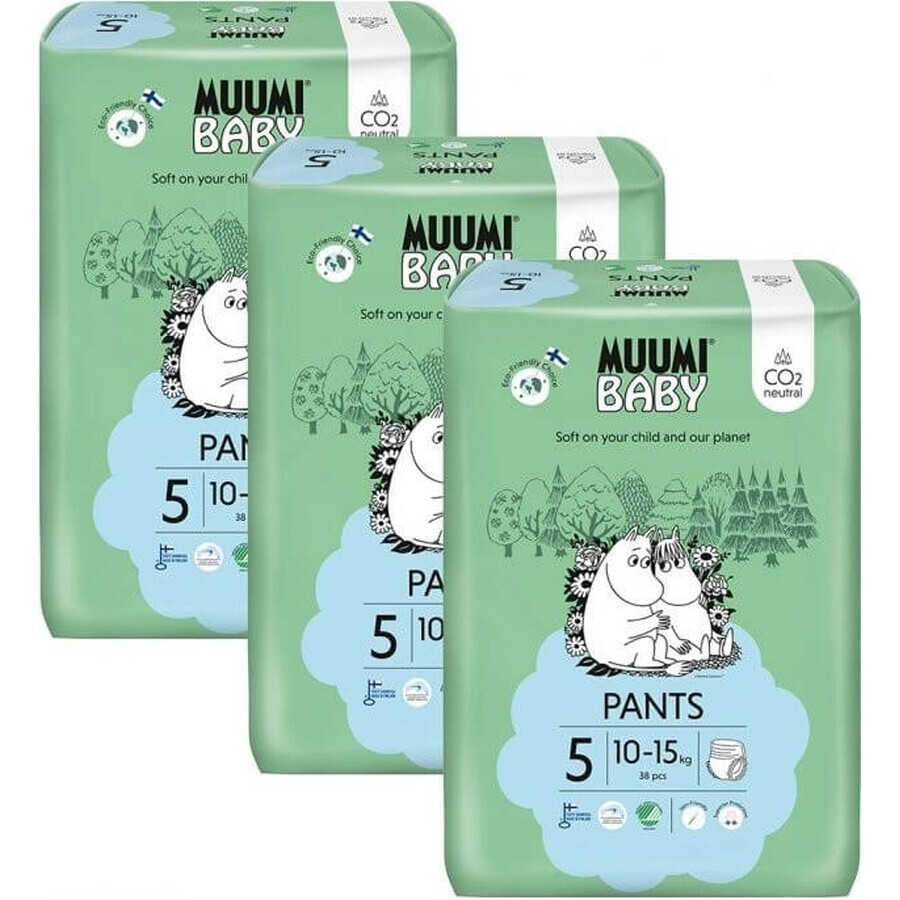 Muumi Baby Pants 5 Maxi+ 10-15 kg, monthly pack of eco diaper pants 1×114pcs, eco diaper pants