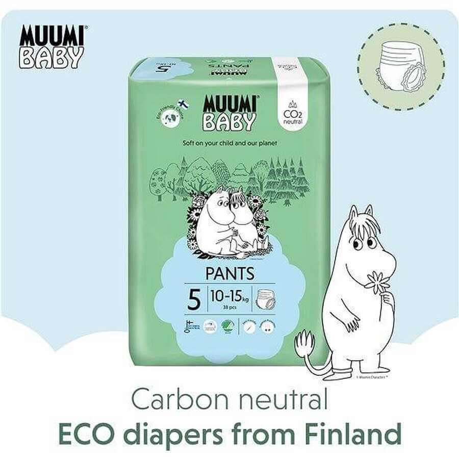 Muumi Baby Pants 5 Maxi+ 10-15 kg, monthly pack of eco diaper pants 1×114pcs, eco diaper pants