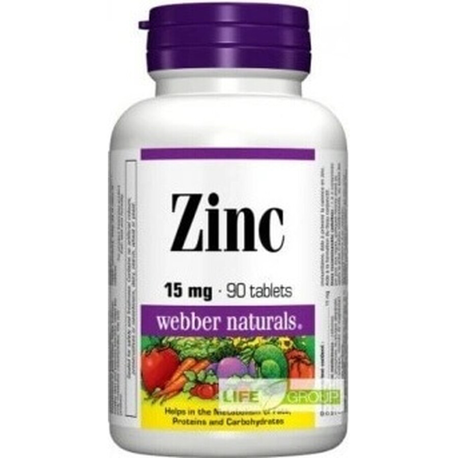 WEBBER NATURALS Zinc 15 mg 1×90 tbl, complemento alimenticio