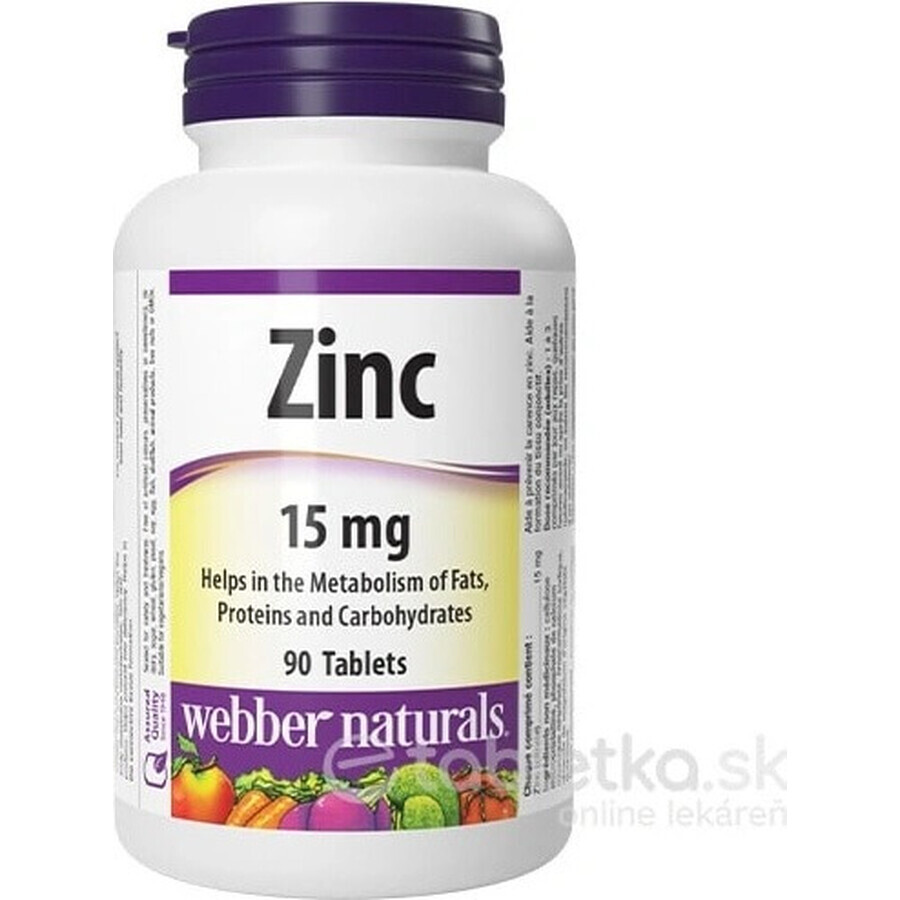 WEBBER NATURALS Zinc 15 mg 1×90 tbl, complemento alimenticio