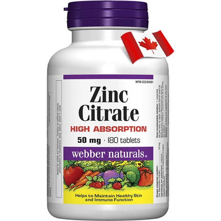 WEBBER NATURALS Zinc 15 mg 1×90 tbl, complemento alimenticio