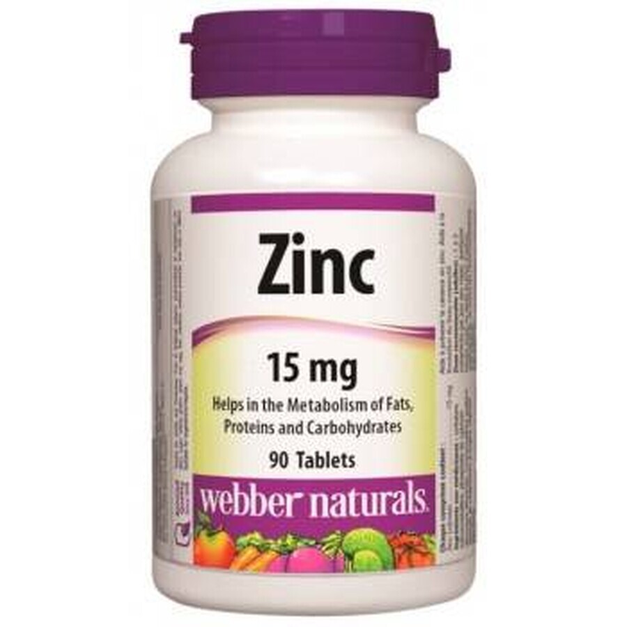 WEBBER NATURALS Zinc 15 mg 1×90 tbl, complemento alimenticio