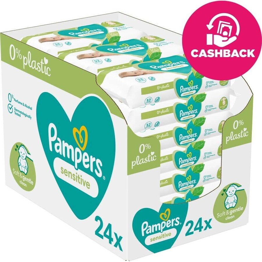 Pampers Sensitive Box Doekjes Plastic Vrij 24x52st 24×52st