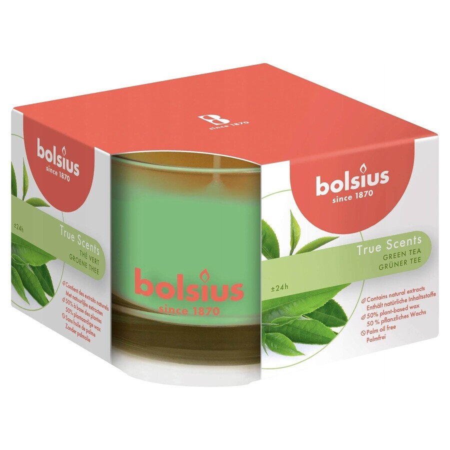 Bolsius Aromatic 2.0 Candela profumata in vetro con tè verde 1×1 pz, dimensioni 90 x 63 mm