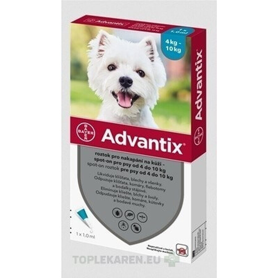 Advantix Spot-on pentru câini de la 4 la 10 kg (4 pipete) 4x1 ml