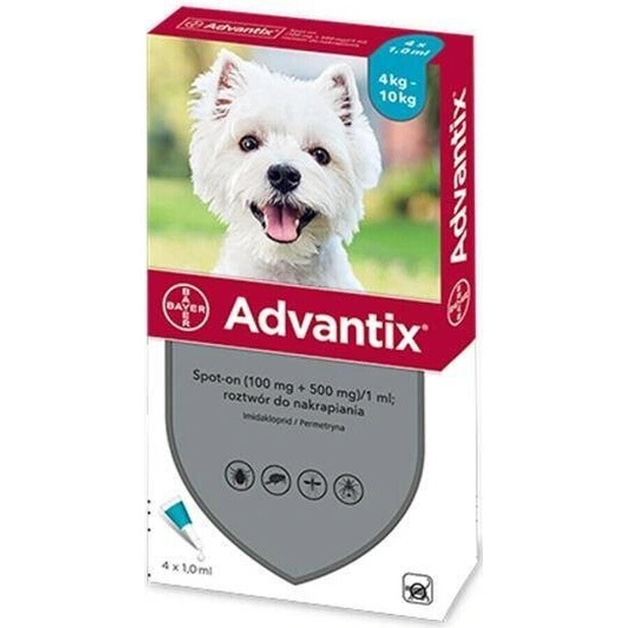 Advantix Spot-on pentru câini de la 4 la 10 kg (4 pipete) 4x1 ml