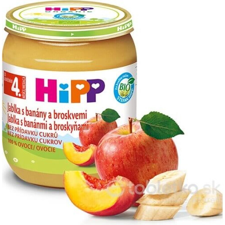 HiPP 100% Fructe Mere, banane și piersici 1×125 g, gustare cu fructe pentru copii