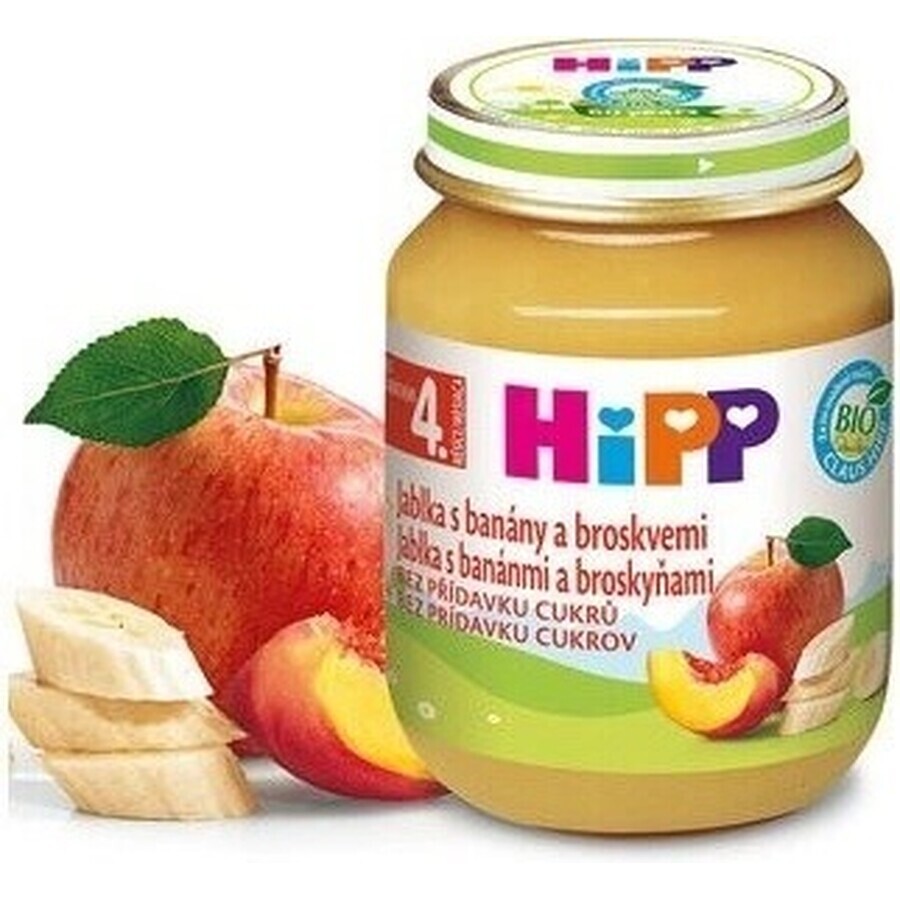 HiPP 100% Fructe Mere, banane și piersici 1×125 g, gustare cu fructe pentru copii