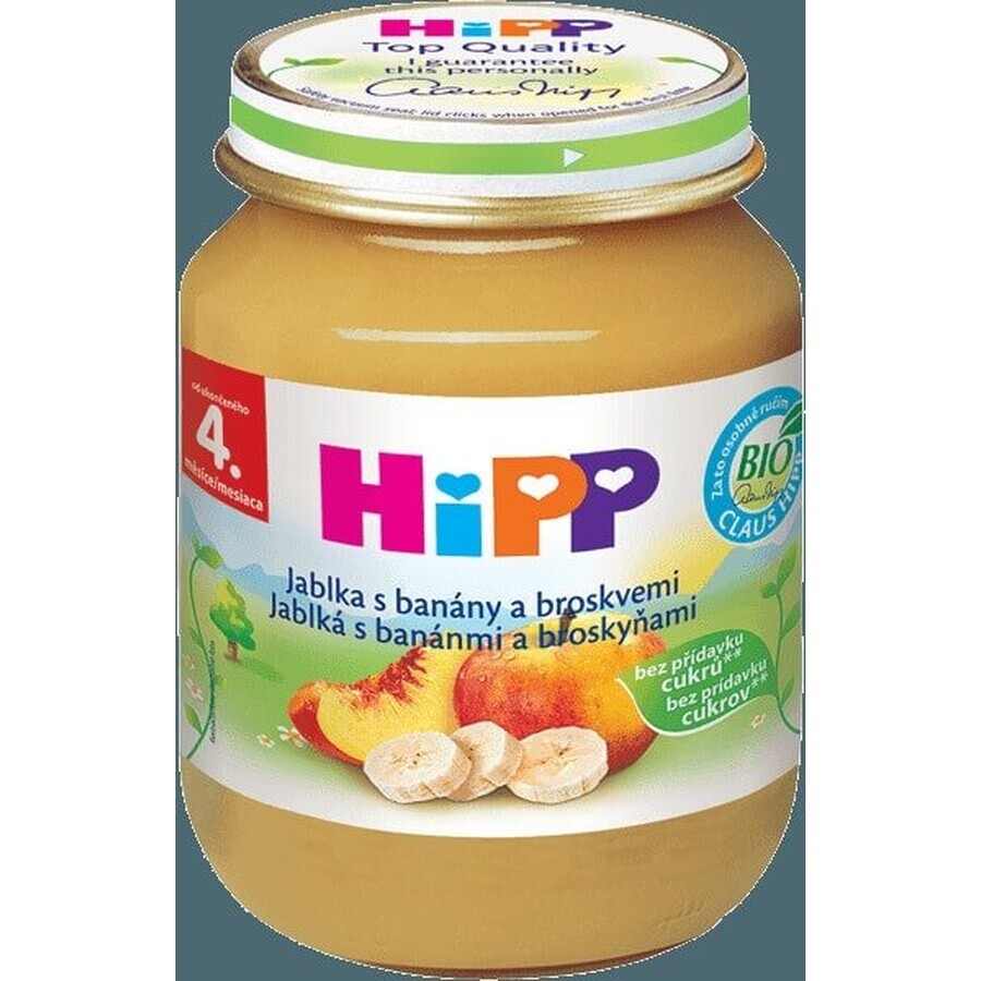 HiPP 100% Fructe Mere, banane și piersici 1×125 g, gustare cu fructe pentru copii