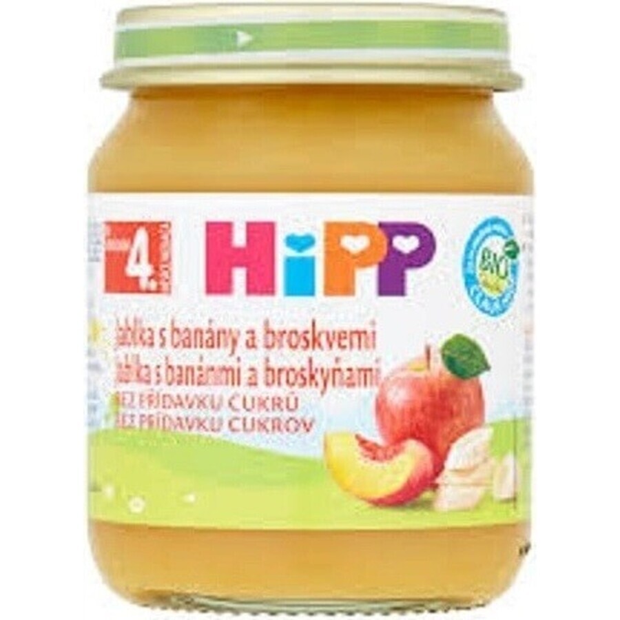 HiPP 100% Fructe Mere, banane și piersici 1×125 g, gustare cu fructe pentru copii