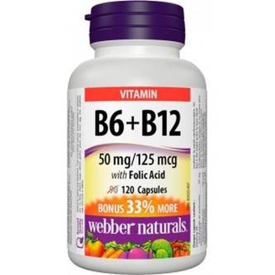 WEBBER NATURALS Vitamine B6+B12+F foliumzuur 1×120 cps, voedingssupplement