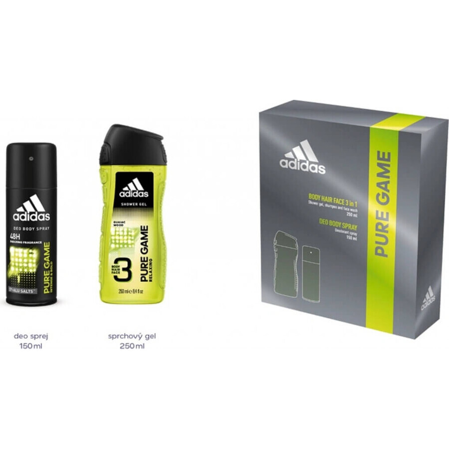 ADIDAS PURE GAME DEO S 150ML+SPR DEO S 150ML+SPR GEL 250ML 1SET 1×1 Stück, Satz