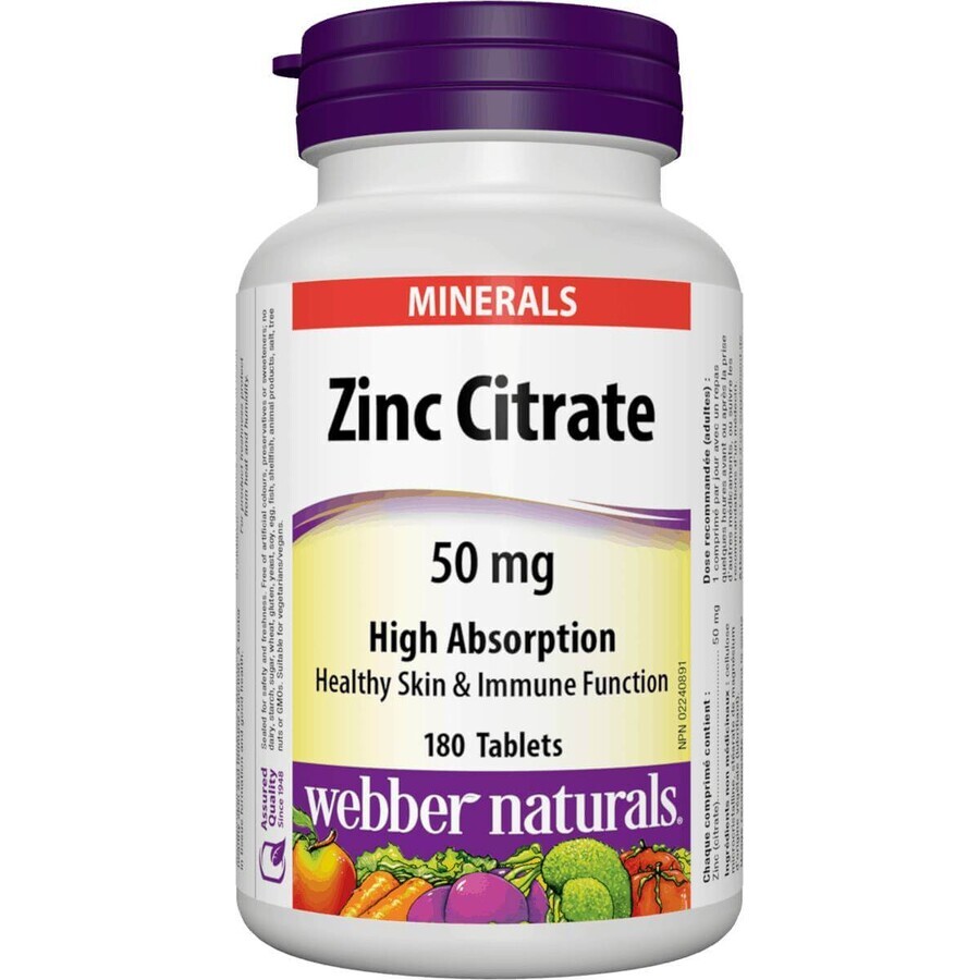 WEBBER NATURALS Zinco 50 mg Citrato 1×180 tbl, integratore alimentare