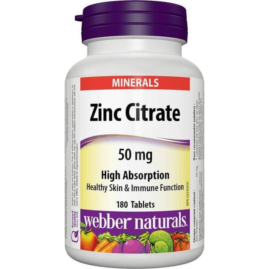 WEBBER NATURALS Zinco 50 mg Citrato 1×180 tbl, integratore alimentare