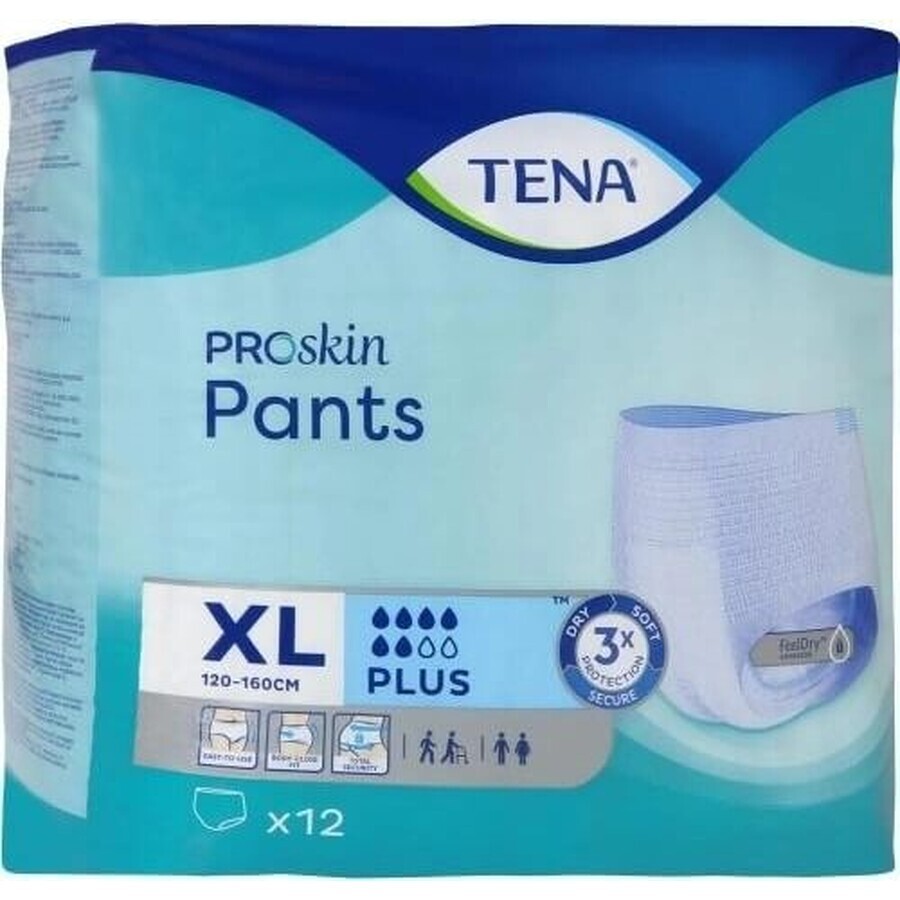 TENA PANTS PLUS EXTRA LARGE 1×12 buc, chiloți absorbanți extensibili, absorbție 1440 ml, circumferința șoldului 120-160 cm