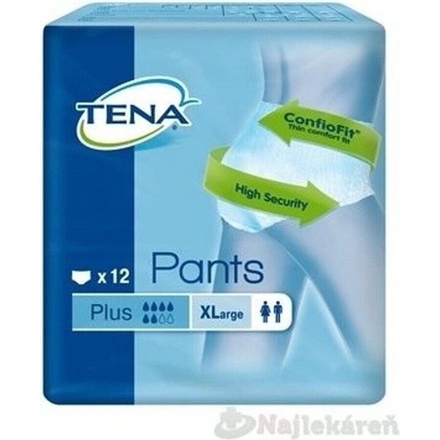 TENA PANTS PLUS EXTRA LARGE 1×12 buc, chiloți absorbanți extensibili, absorbție 1440 ml, circumferința șoldului 120-160 cm